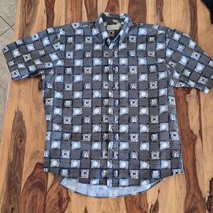 Vtg. Crossings, 100% Cotton,Pop Art Pattern, Short Sleeve Button Up Shirt Sz Med